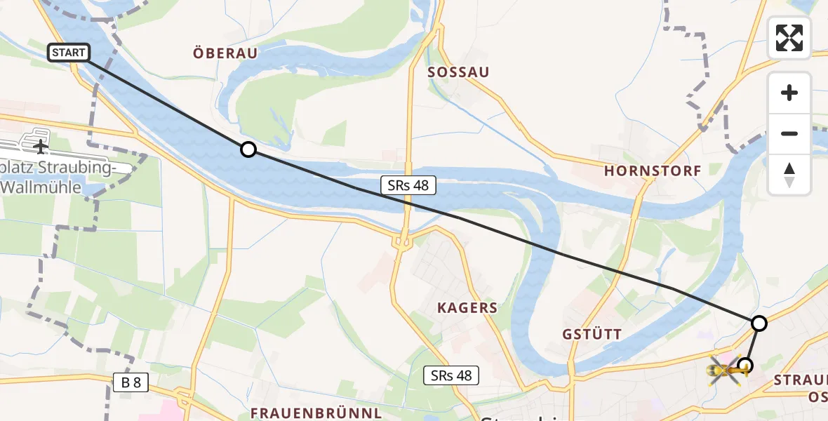 Routekaart van de vlucht: Rettungshubschrauber nach Sankt Elisabeth Hospital Straubing