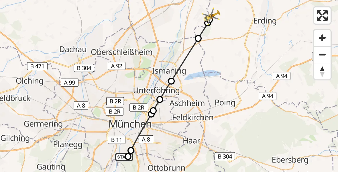 Flugroute Rettungshubschrauber ADAC Air Rescue Center Hubschrauberlandeplatz (Christoph 1) - Oberding, 01 April 2026, 10:48