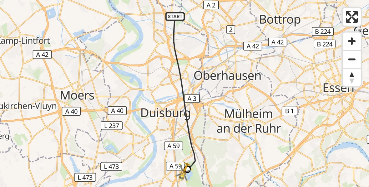 Flugroute Rettungshubschrauber Duisburg - Duisburg Air Rescue Hubschrauberlandeplatz (Christoph 9), 01 April 2026, 11:05