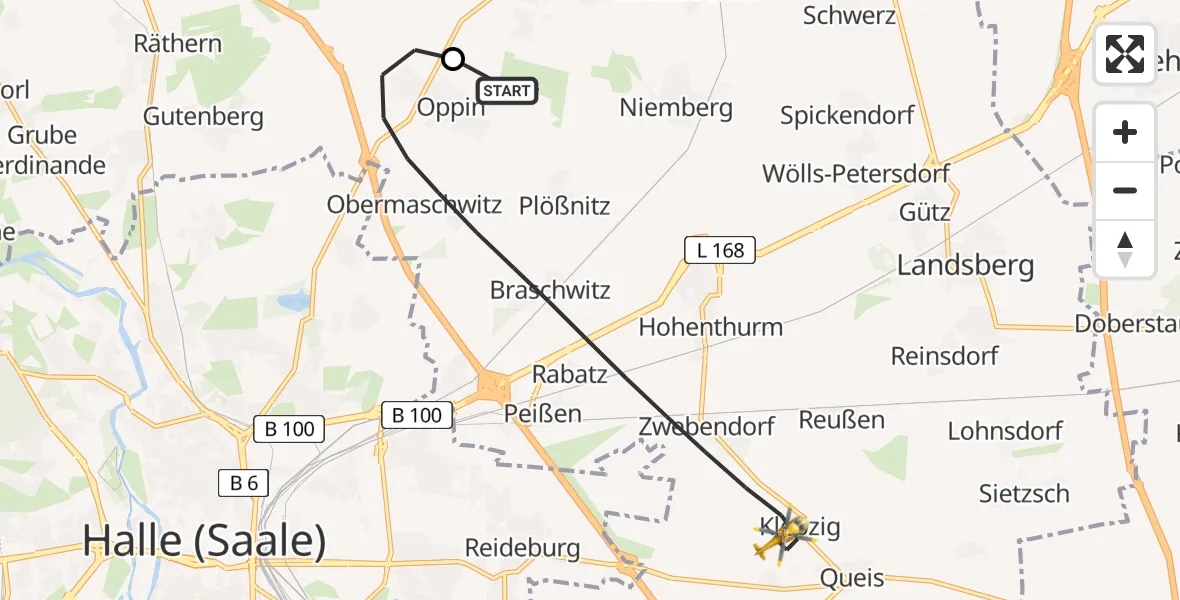 Flugroute Ambulanzhubschrauber Halle-Oppin Flugplatz - Landsberg, 01 April 2026, 11:07
