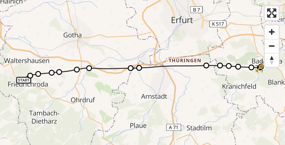 Routekaart van de vlucht: Rettungshubschrauber nach Bad Berka Central Hospital
