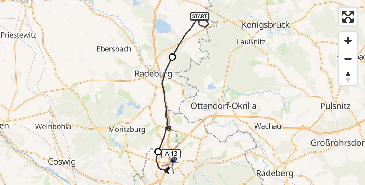 Routekaart van de vlucht: Polizeihubschrauber nach Dresden, Flughafenstraße
