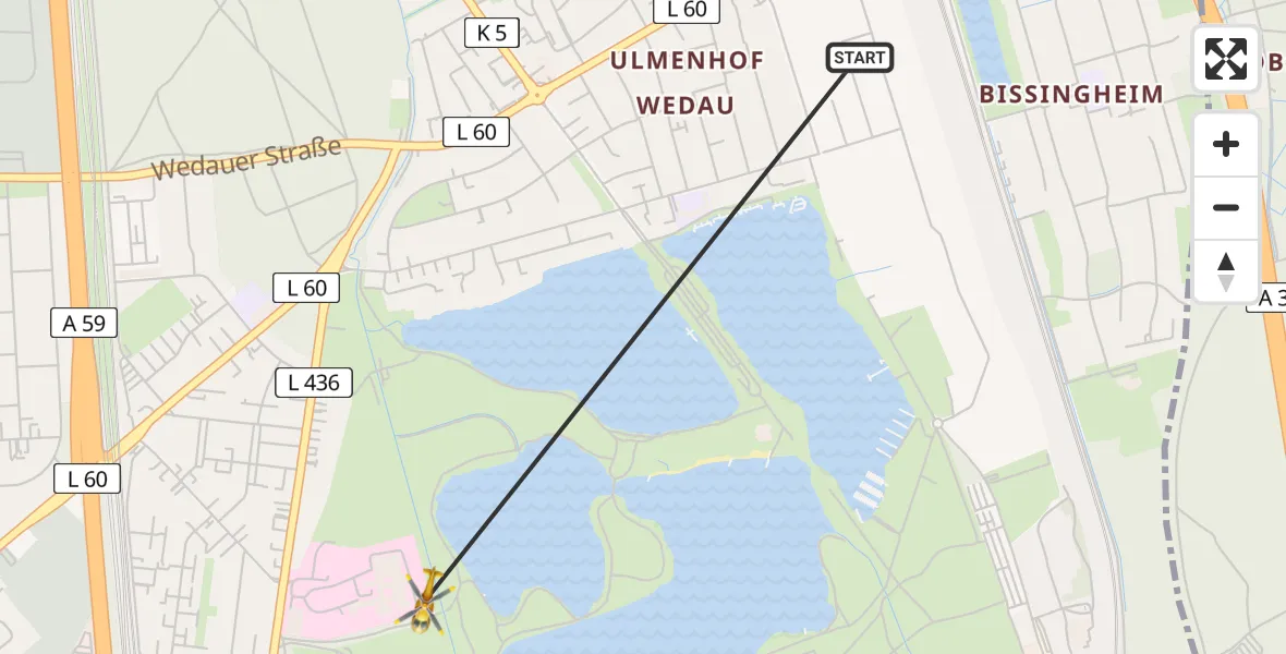 Routekaart van de vlucht: Rettungshubschrauber nach Duisburg Air Rescue Hubschrauberlandeplatz (Christoph 9)