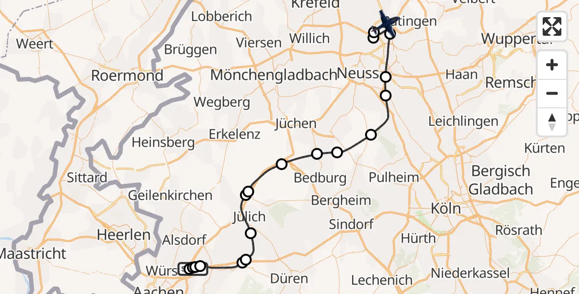 Routekaart van de vlucht: Polizeiflugzeug nach Düsseldorf Flughafen