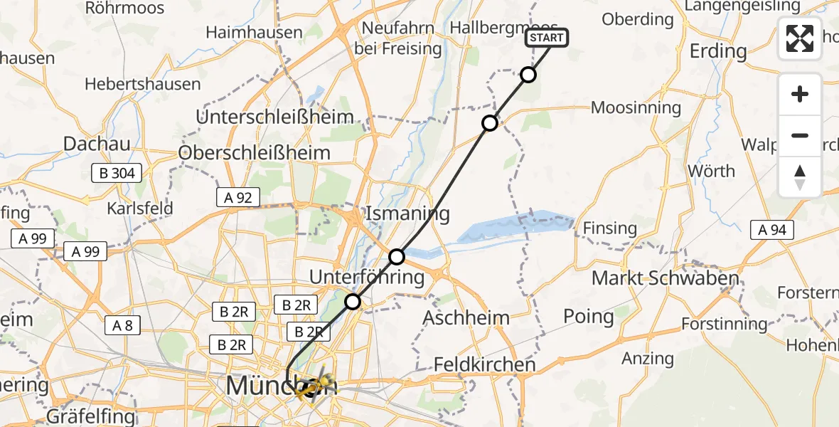 Flugroute Rettungshubschrauber Oberding - Rechts der Isar University Hospital, 01 April 2026, 11:18