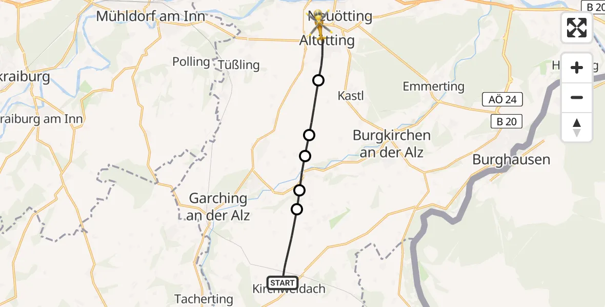 Routekaart van de vlucht: Rettungshubschrauber nach Altötting, St 2550