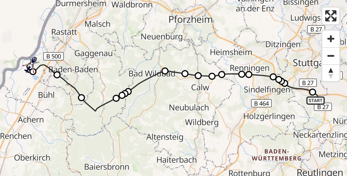 Flugroute Polizeihubschrauber Flughafen Stuttgart - Karlsruhe Baden-Baden Flughafen, 01 April 2026, 11:37
