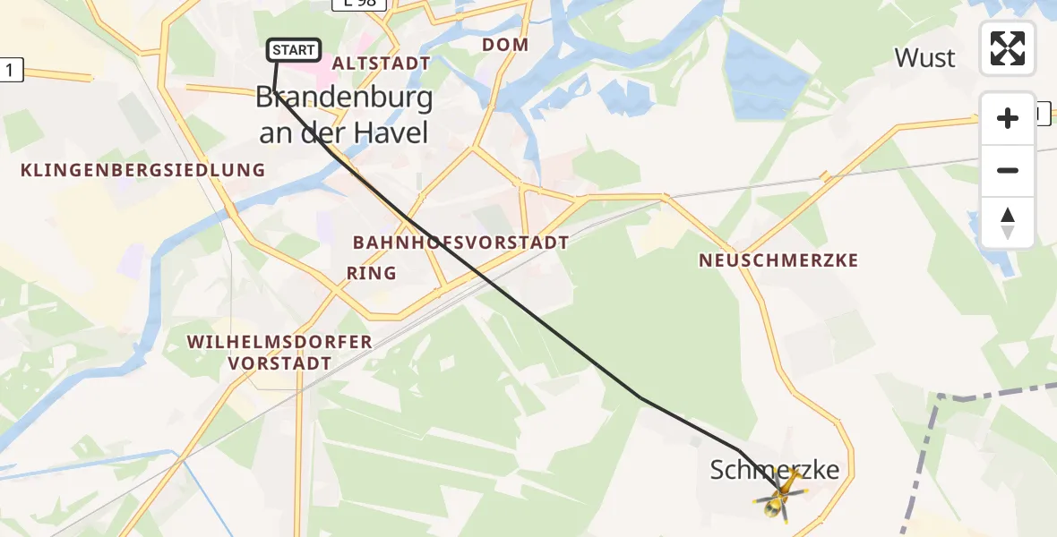 Flugroute Rettungshubschrauber Brandenburg an der Havel - Brandenburg an der Havel, 01 April 2026, 11:40
