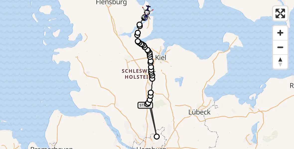 Routekaart van de vlucht: Polizeihubschrauber nach Rabel, Ruhkrogsiedlung