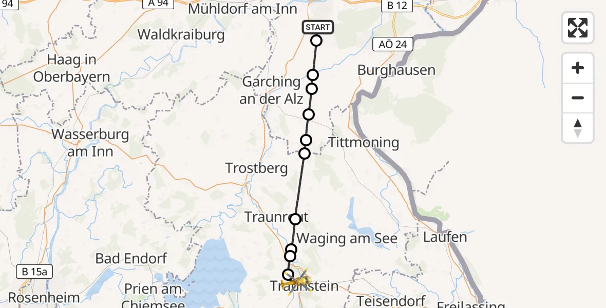 Routekaart van de vlucht: Rettungshubschrauber nach Traunstein Hospital