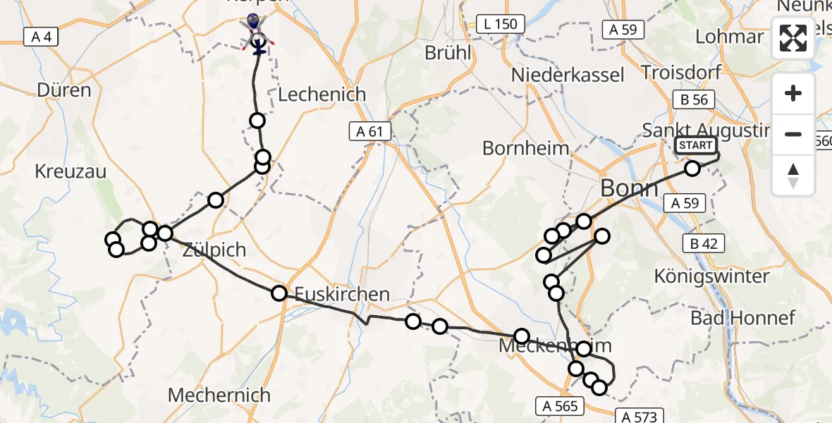 Flugroute Polizeihubschrauber Sankt Augustin - Erftstadt, 01 April 2026, 11:51