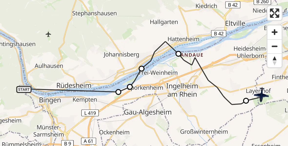 Routekaart van de vlucht: Polizeiflugzeug nach Mainz-Finthen Flugplatz