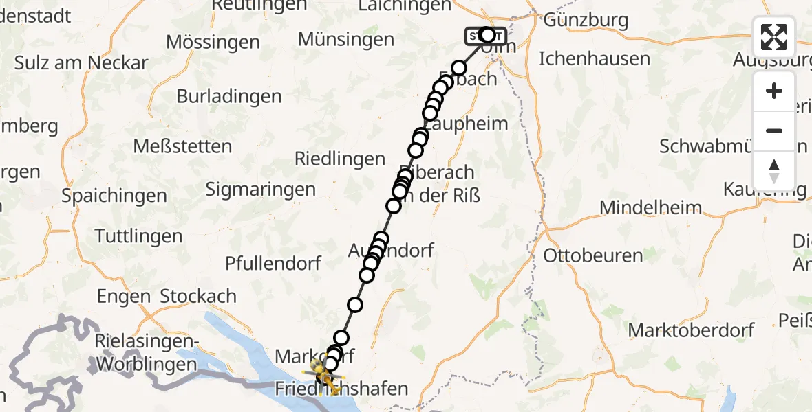 Routekaart van de vlucht: Rettungshubschrauber nach Friedrichshafen Hospital
