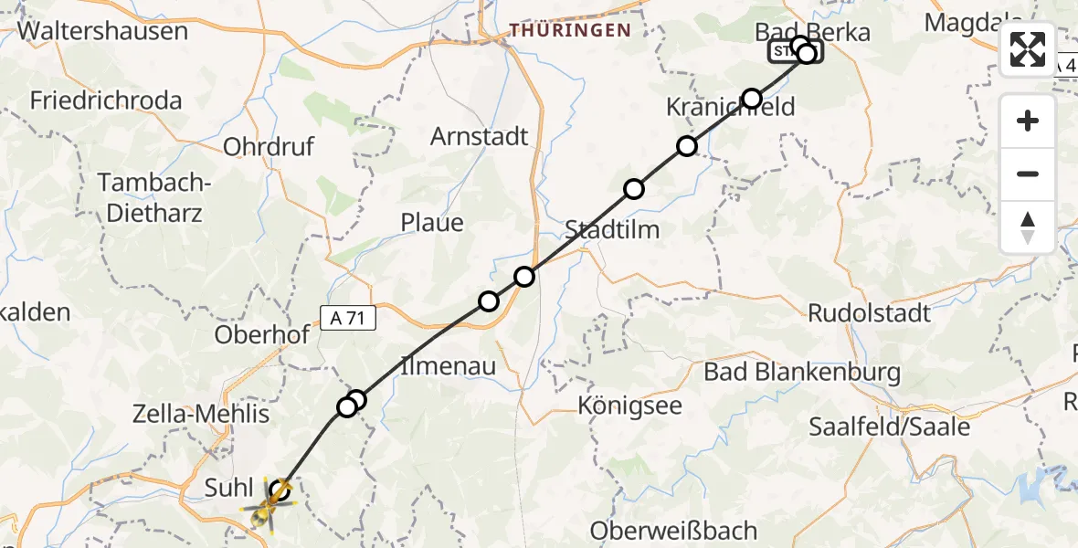 Flugroute Rettungshubschrauber Bad Berka Central Hospital - Schleusingen, 01 April 2026, 11:56