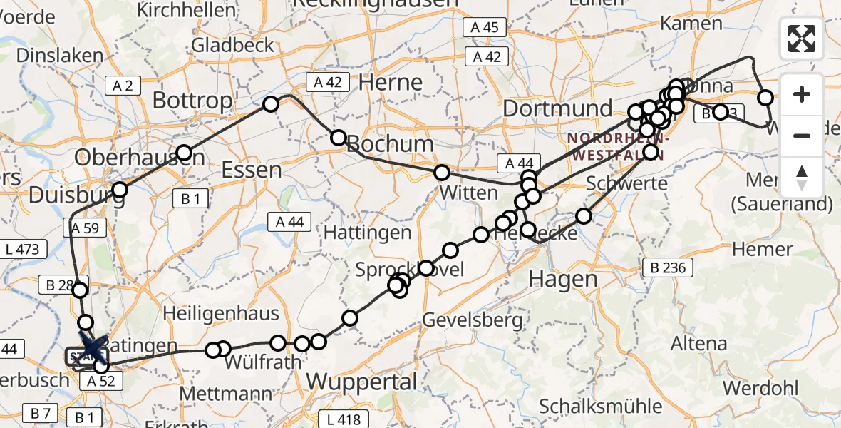Routekaart van de vlucht: Polizeiflugzeug nach Düsseldorf Flughafen