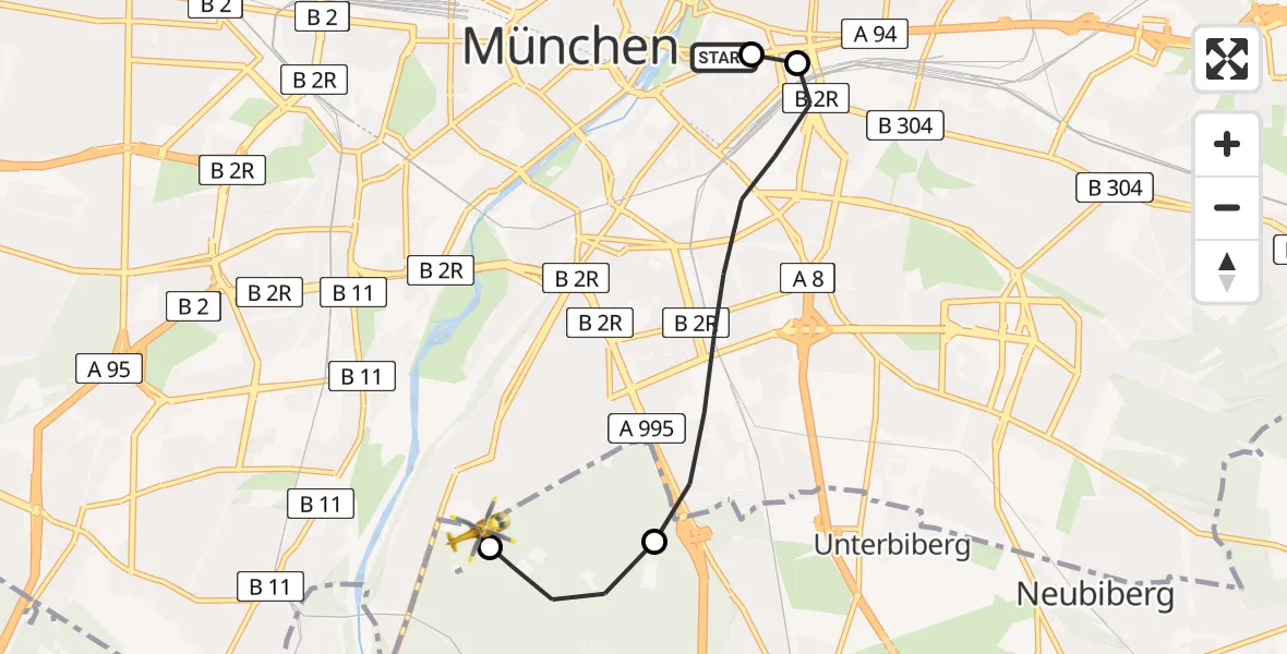 Routekaart van de vlucht: Rettungshubschrauber nach ADAC Air Rescue Center Hubschrauberlandeplatz (Christoph 1)