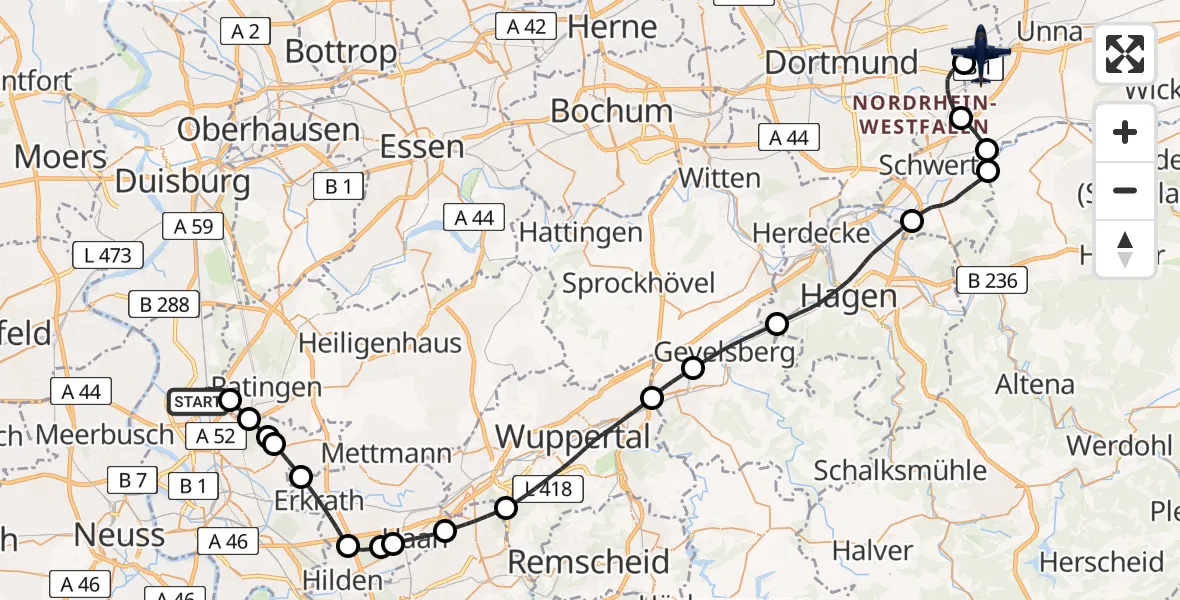 Flugroute Polizeiflugzeug Düsseldorf Flughafen - Dortmund Flughafen, 01 April 2026, 12:00