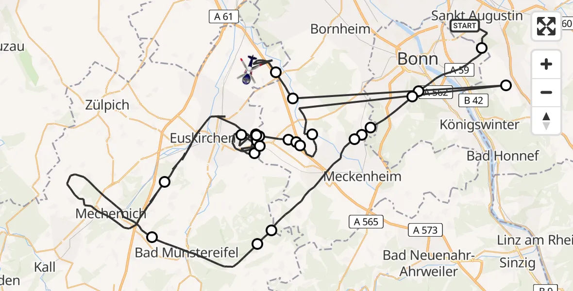 Flugroute Polizeihubschrauber Sankt Augustin - Weilerswist, 01 April 2026, 12:00
