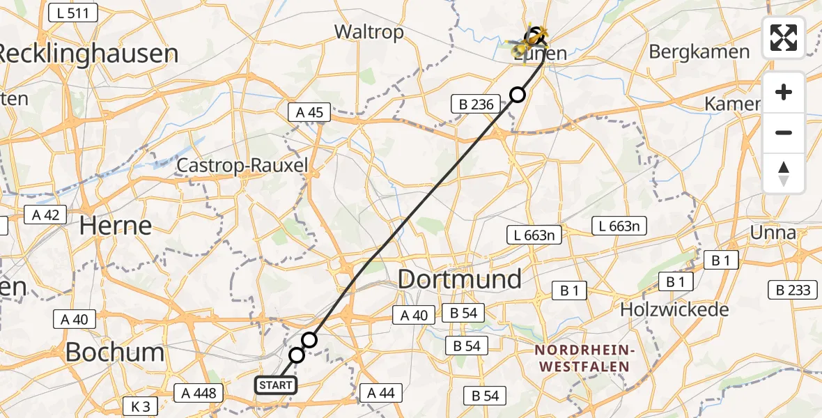 Flugroute Rettungshubschrauber Bochum - Sankt Marien Hospital, 01 April 2026, 12:03