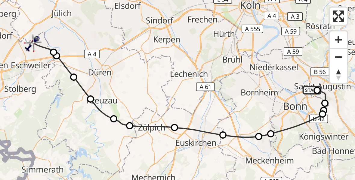 Routekaart van de vlucht: Polizeihubschrauber nach Eschweiler, Zum Blaustein-See