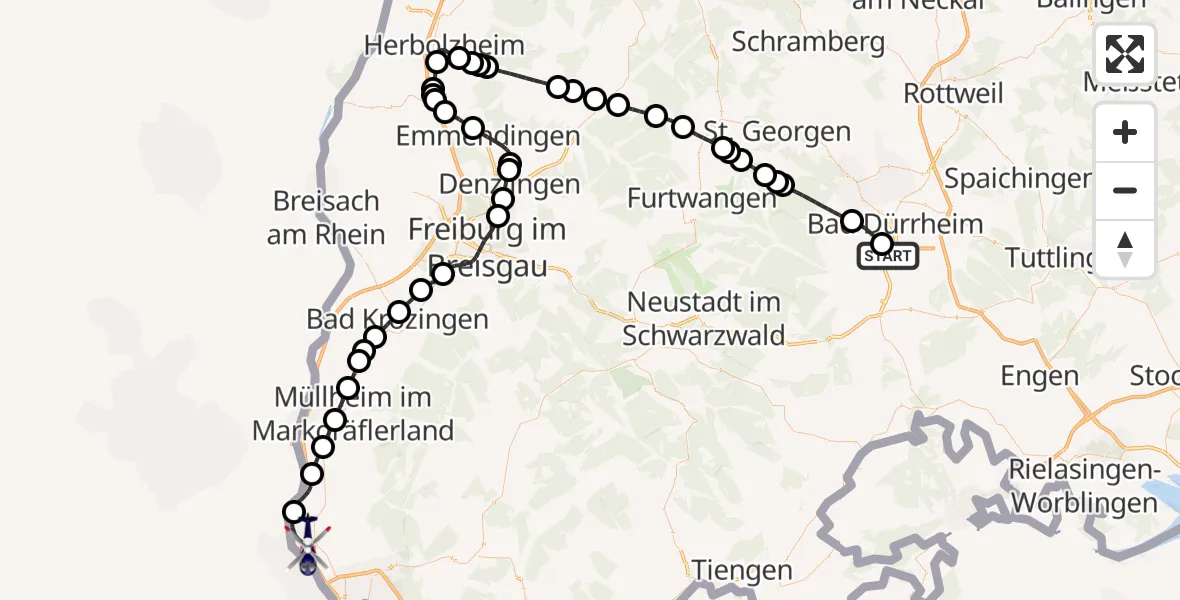 Flugroute Polizeihubschrauber Donaueschingen - Efringen-Kirchen, 01 April 2026, 12:15
