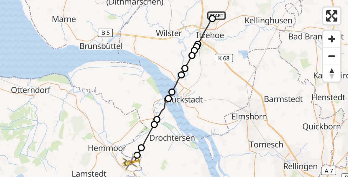 Routekaart van de vlucht: Rettungshubschrauber nach Hechthausen, Wriethstraße