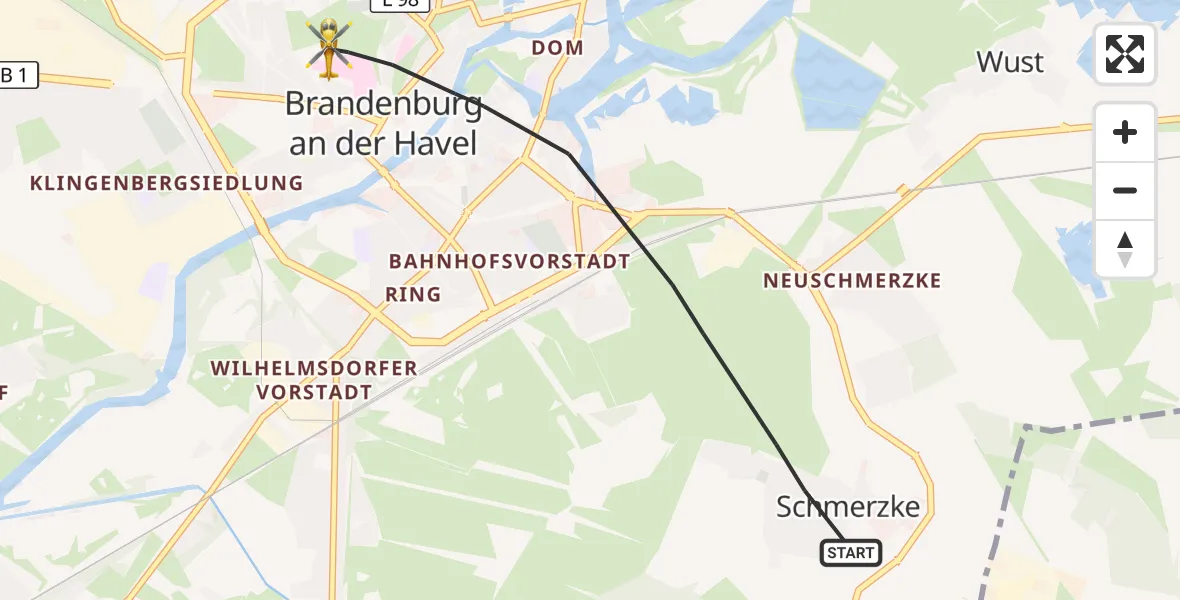 Flugroute Rettungshubschrauber Brandenburg an der Havel - Brandenburg an der Havel, 01 April 2026, 12:17