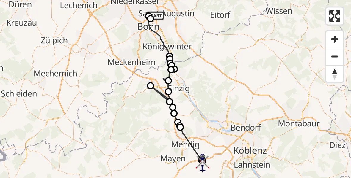 Flugroute Polizeihubschrauber Bonn - Kerben, 01 April 2026, 12:19