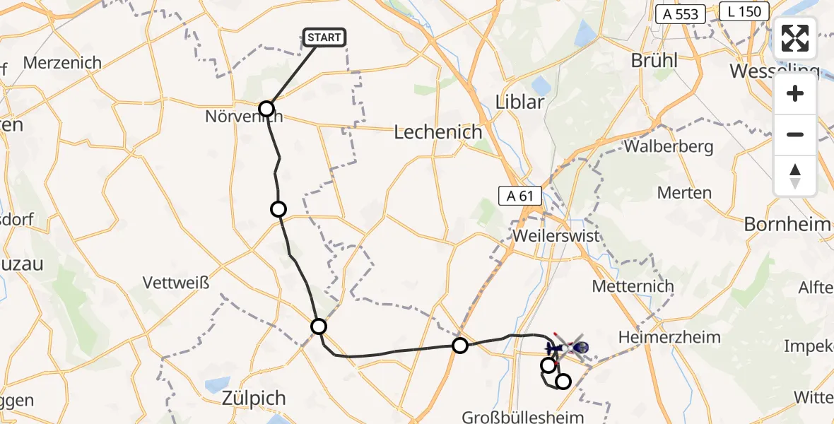 Flugroute Polizeihubschrauber Erftstadt - Weilerswist, 01 April 2026, 12:26