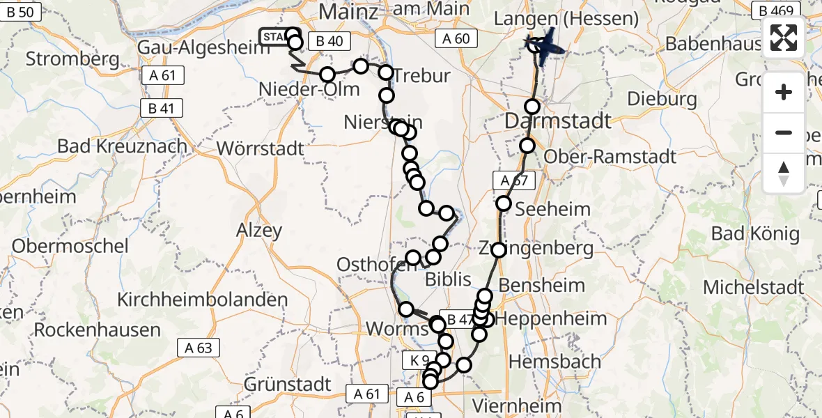 Routekaart van de vlucht: Polizeiflugzeug nach Flughafen Frankfurt-Egelsbach