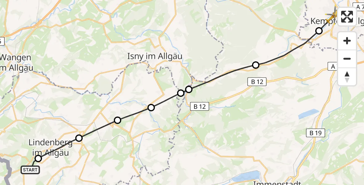 Routekaart van de vlucht: Rettungshubschrauber nach Kempten (Allgäu), Robert-Weixler-Straße