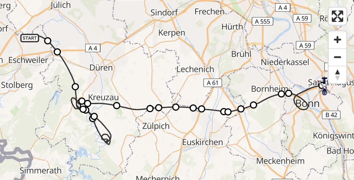 Routekaart van de vlucht: Polizeihubschrauber nach Sankt Augustin, Richthofenstraße