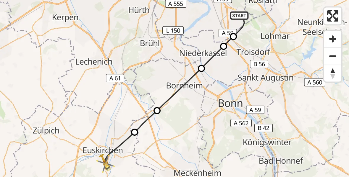 Flugroute Ambulanzhubschrauber Köln Bonn Flughafen - Euskirchen, 01 April 2026, 12:48