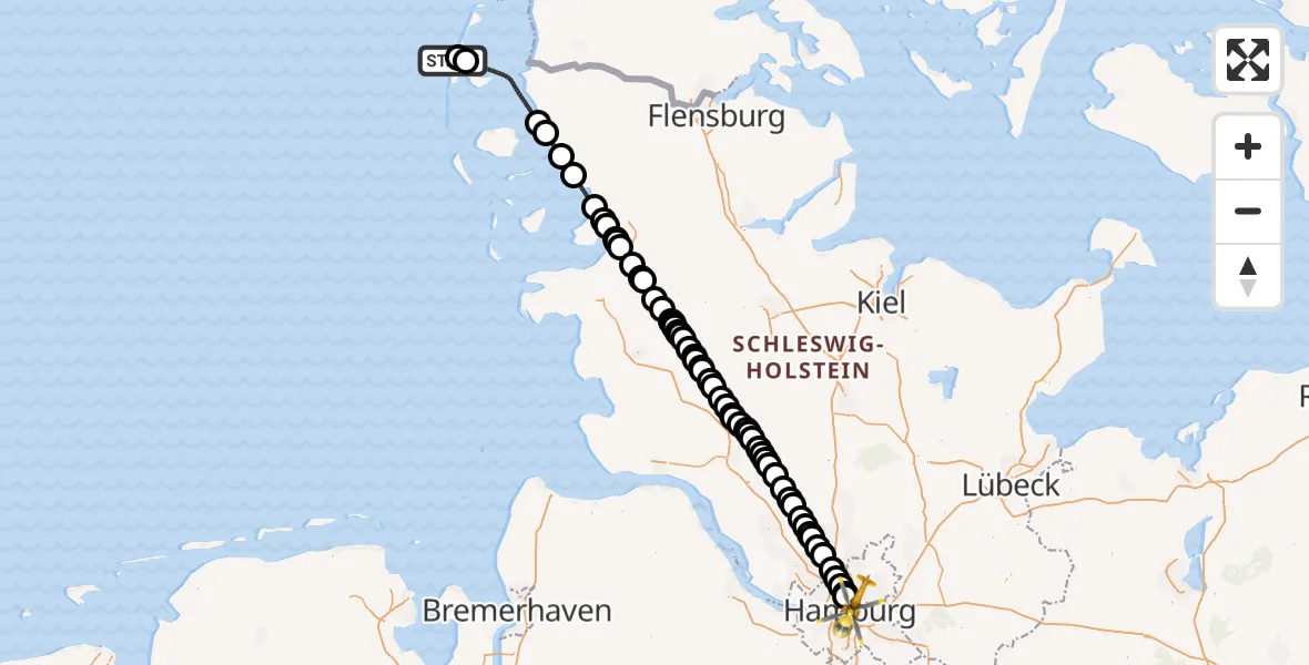 Flugroute Rettungshubschrauber Sylt - Hamburg, 01 April 2026, 12:53