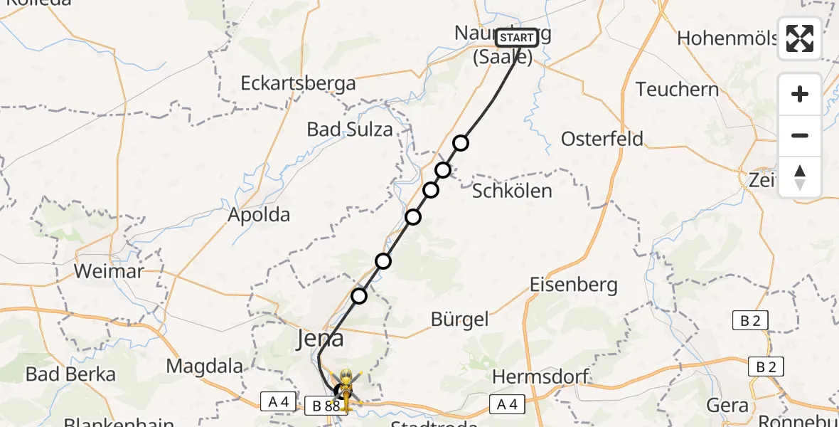 Routekaart van de vlucht: Rettungshubschrauber nach Jena University Hospital