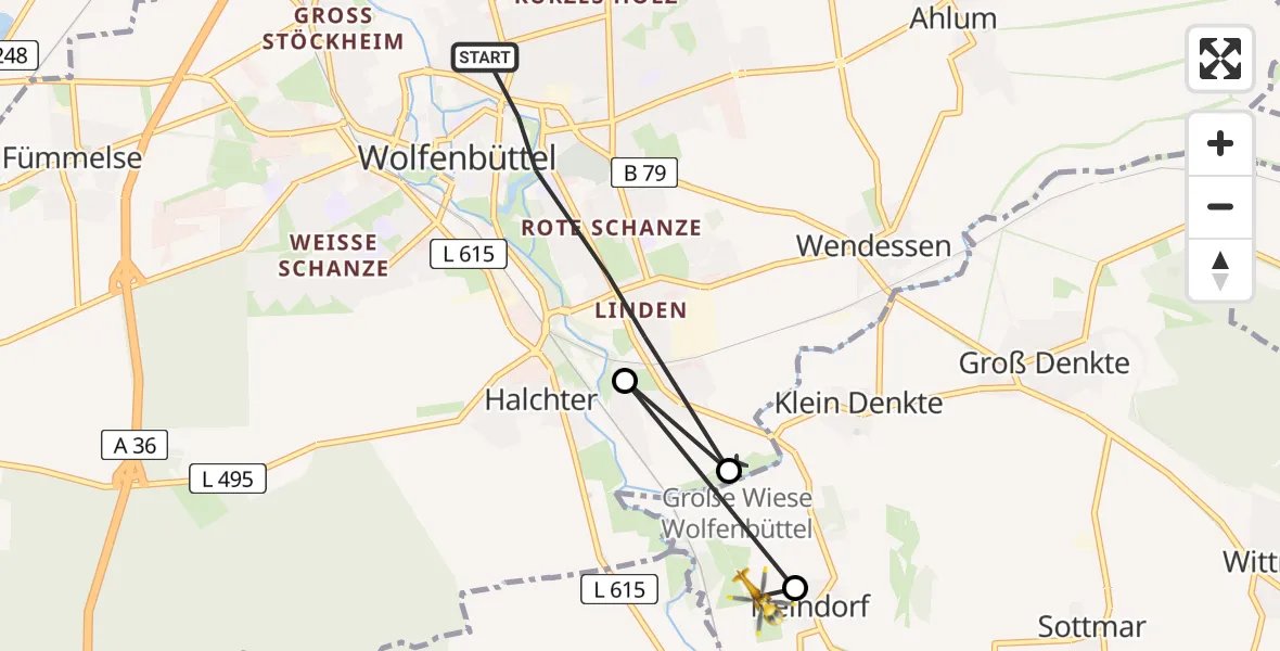 Routekaart van de vlucht: Rettungshubschrauber nach Denkte, Wiesenweg