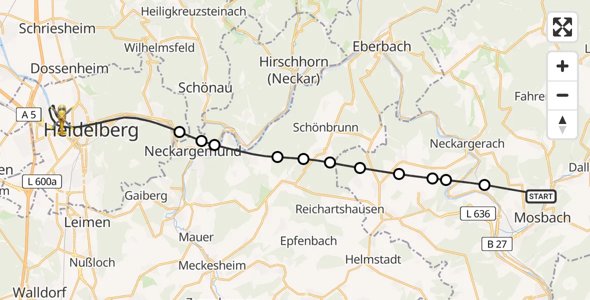 Flugroute Rettungshubschrauber Mosbach - Heidelberg, 01 April 2026, 13:11