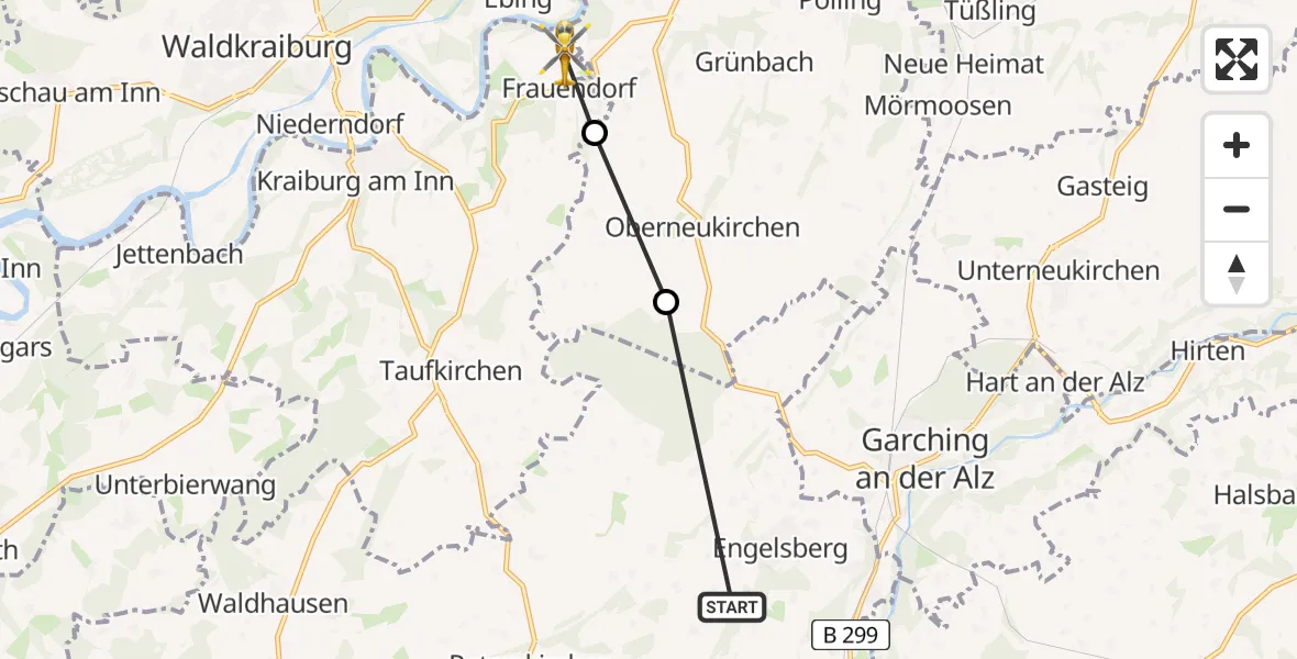 Routekaart van de vlucht: Ambulanzhubschrauber nach Kraiburg a.Inn, Heistinger Straße