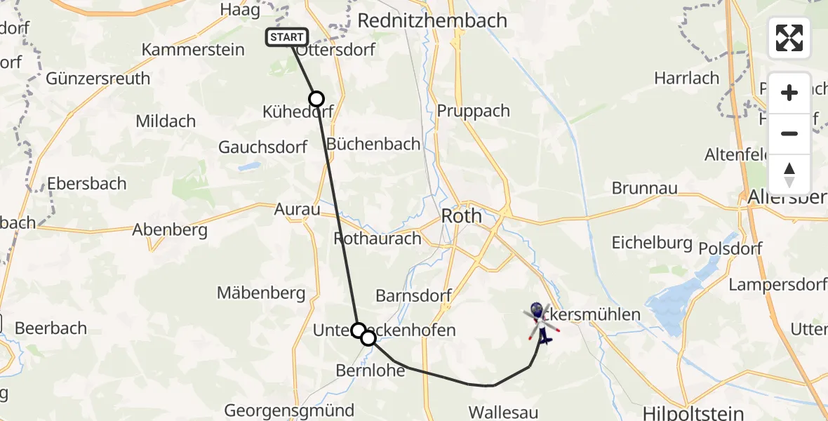 Routekaart van de vlucht: Polizeihubschrauber nach Roth, Fritz-Schäff-Weg