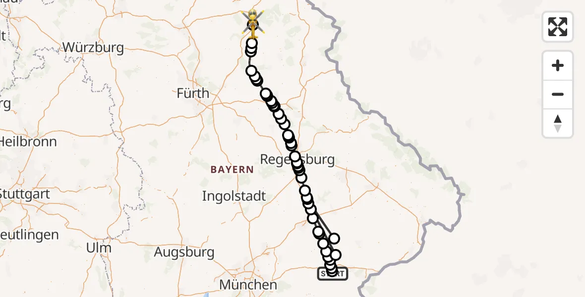 Routekaart van de vlucht: Ambulanzhubschrauber nach Bayreuth, Römerleithen