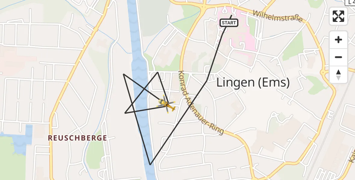 Flugroute Ambulanzhubschrauber Lingen (Ems) - Lingen (Ems), 01 April 2026, 13:17