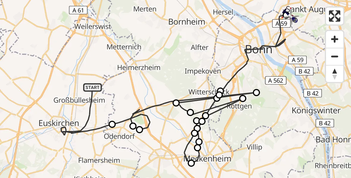 Routekaart van de vlucht: Polizeihubschrauber nach Sankt Augustin, Richthofenstraße