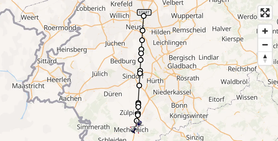 Flugroute Polizeihubschrauber Düsseldorf Flughafen - Mechernich, 01 April 2026, 13:22