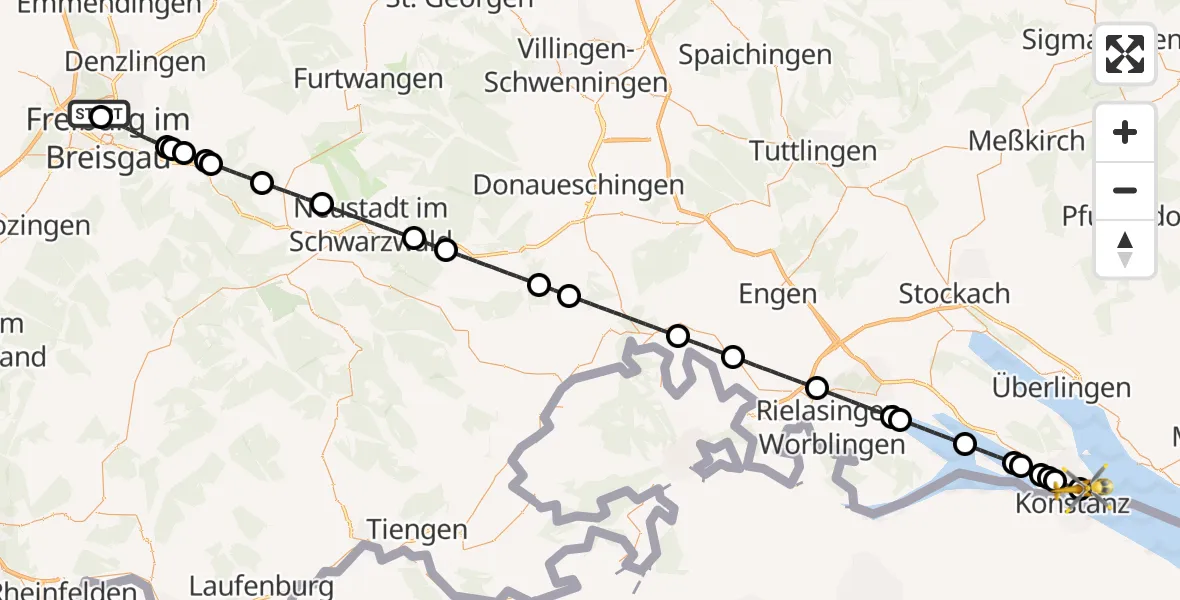 Flugroute Rettungshubschrauber Freiburg im Breisgau Flugplatz - Konstanz Hospital, 01 April 2026, 13:22