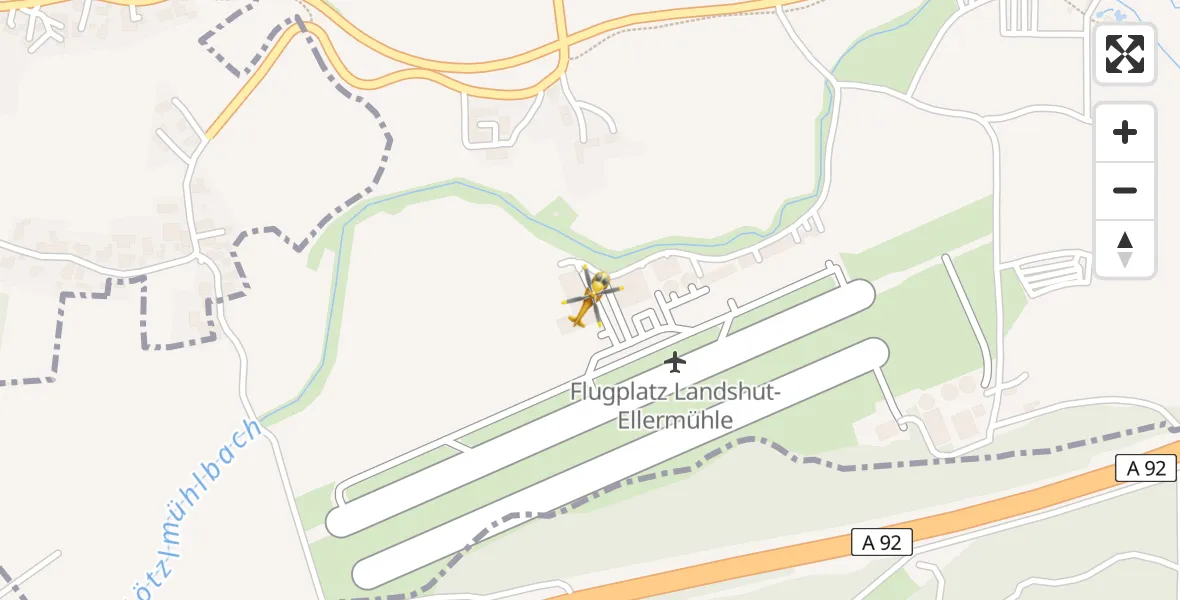 Routekaart van de vlucht: Rettungshubschrauber nach Landshut Flugplatz