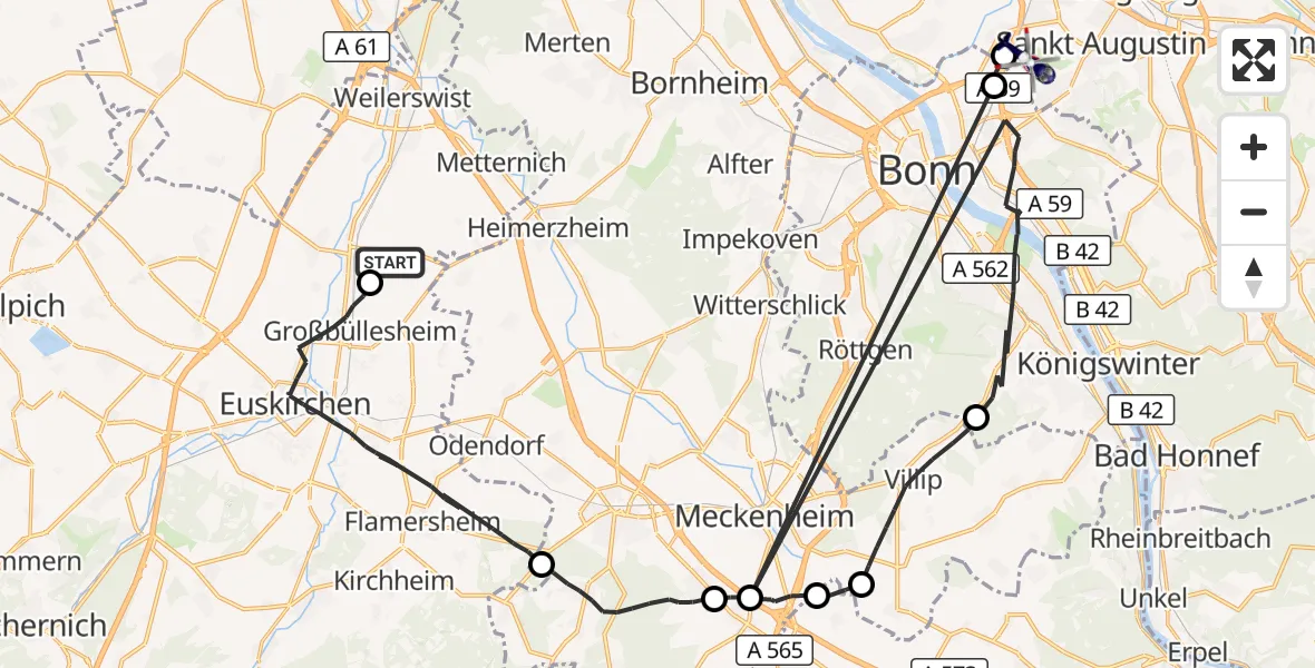 Flugroute Polizeihubschrauber Weilerswist - Sankt Augustin, 01 April 2026, 13:24