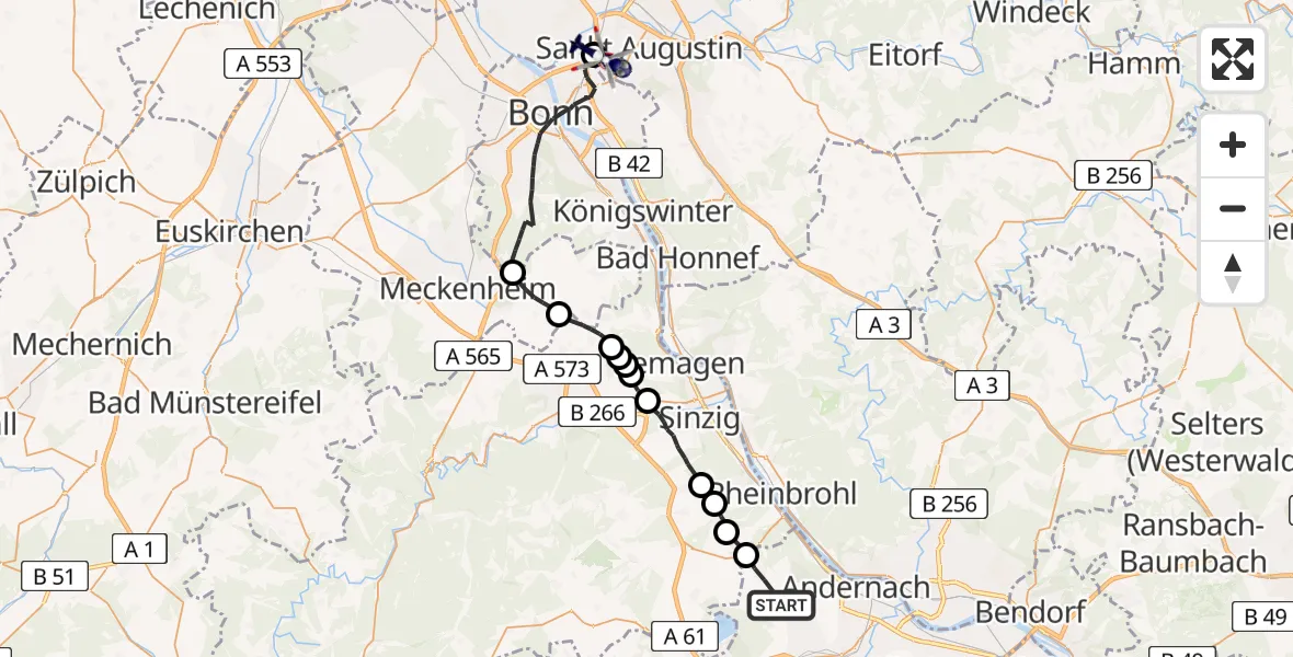 Routekaart van de vlucht: Polizeihubschrauber nach Sankt Augustin, Richthofenstraße