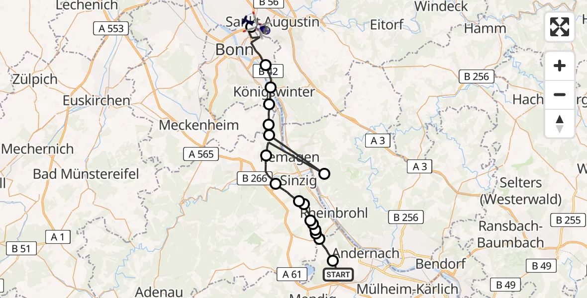Routekaart van de vlucht: Polizeihubschrauber nach Sankt Augustin, Richthofenstraße
