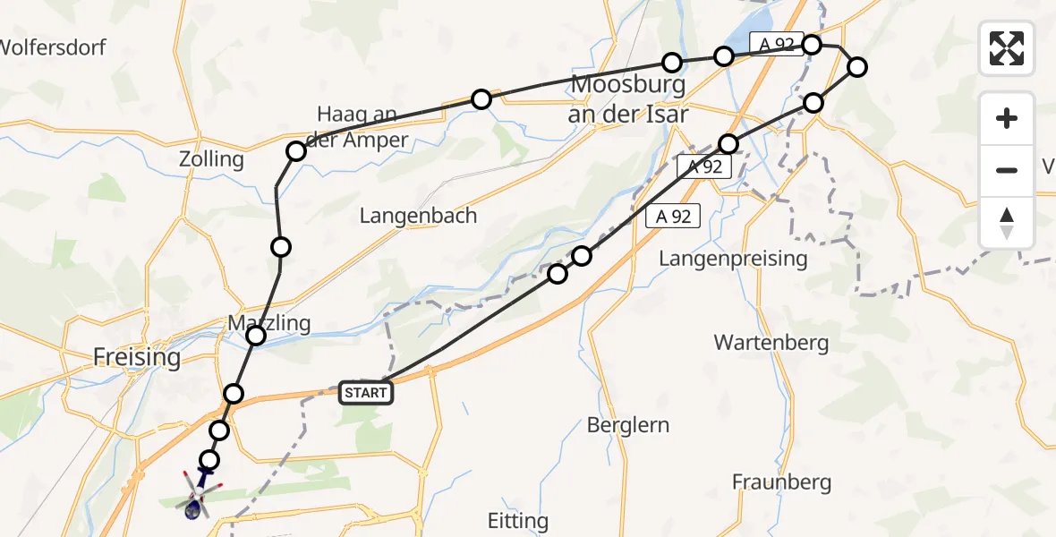 Flugroute Polizeihubschrauber Eitting - München Flughafen, 01 April 2026, 13:33