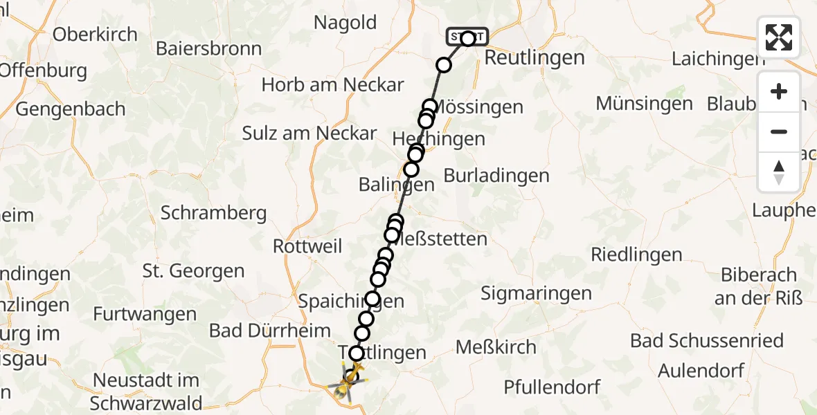 Routekaart van de vlucht: Rettungshubschrauber nach Immendingen, Im Gewerbepark